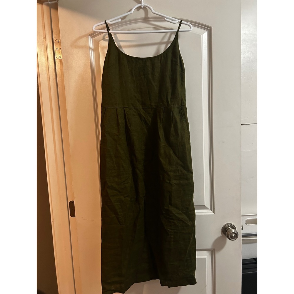 Quince 100% European Linen Fit & Flare Midi Dress Olive Green Womens Medium